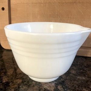 Vintage Pyrex White Milk Glass Hamilton Beach 6” Banded Mixing Bowl with Spout